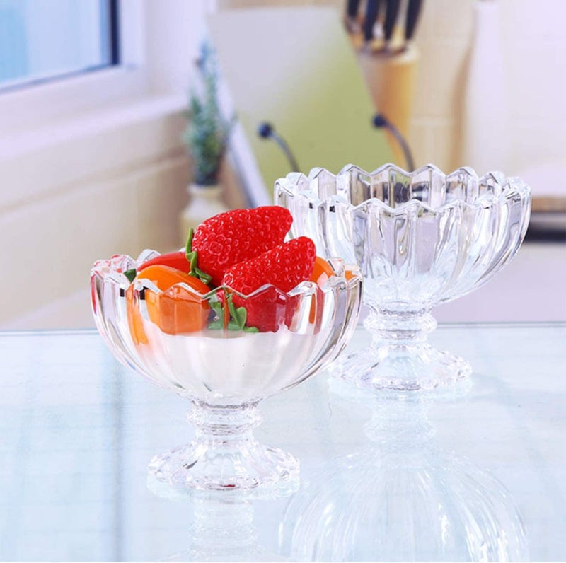 NEVINE Solid Glassware Ice Cream Cup Bowl, Custard Candy Salad Soup Dessert Serving Bowls, Flower Shape Tableware Set, 180 ml, Crystal Clear - 2 PC Perfect for Dessert - Image 3