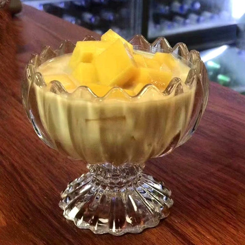 NEVINE Solid Glassware Ice Cream Cup Bowl, Custard Candy Salad Soup Dessert Serving Bowls, Flower Shape Tableware Set, 180 ml, Crystal Clear - 2 PC Perfect for Dessert - Image 2