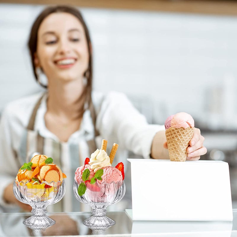 NEVINE Solid Glassware Ice Cream Cup Bowl, Custard Candy Salad Soup Dessert Serving Bowls, Flower Shape Tableware Set, 180 ml, Crystal Clear - 2 PC Perfect for Dessert - Image 1