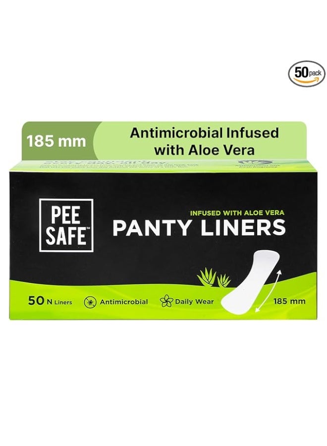 PEESAFE Aloe Vera Panty Liners (Pack of 50 Liners) | Curvy Design For Extra Comfort | Cottony-Soft Surface With 185mm Wide Optimal Coverage - Image 1