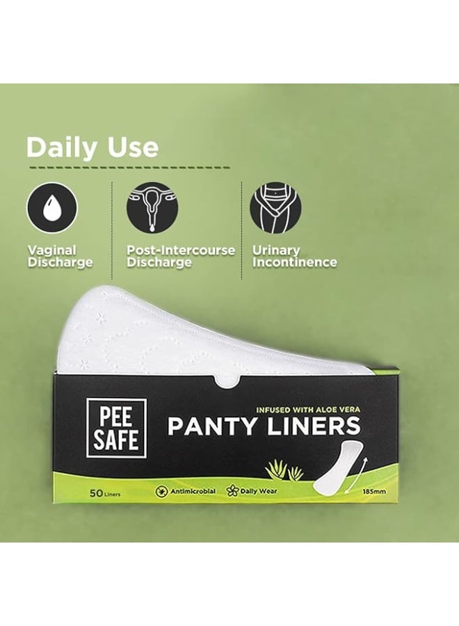 PEESAFE Aloe Vera Panty Liners (Pack of 50 Liners) | Curvy Design For Extra Comfort | Cottony-Soft Surface With 185mm Wide Optimal Coverage - Image 3