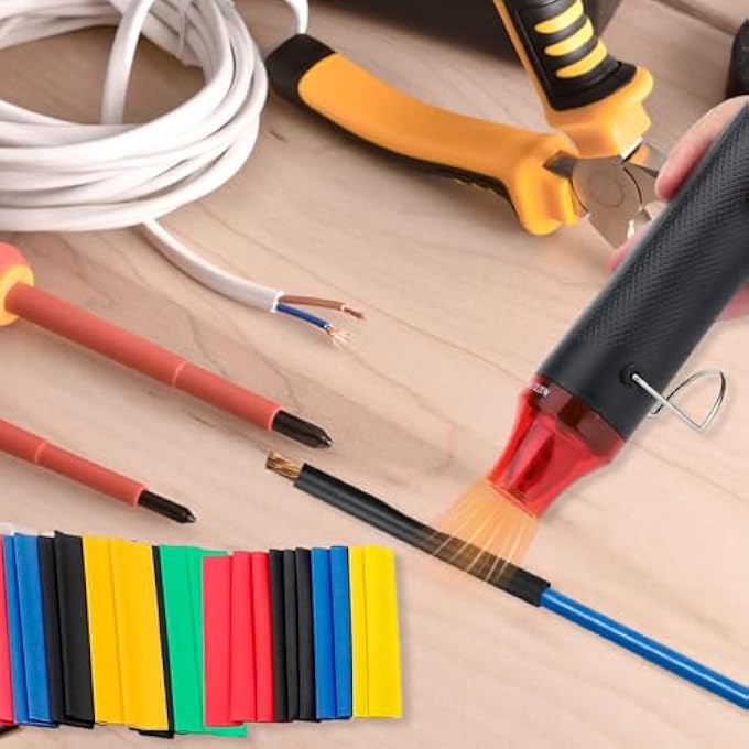 MINI HEAT GUN, 200C HANDHELD HOT AIR GUN TOOL WITH 328 PIECES HEAT SHRINK TUBE HOT AIR BLOWER FOR CRAFT EMBOSSING, HEAT SHRINK TUBING, EPOXY RESIN, HEATED SHRINKING, INK DRYING - Image 3