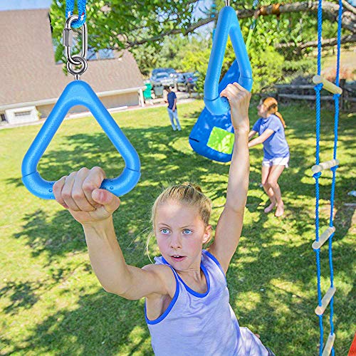 Dolibest 2Pcs Trapeze Swing Bar Rings with Carabiners, Swingset Accessories Outdoor for Ninja Swing Set Accessories Monkey Ring,Obstacle Ring Toys Set for Kids Blue - Image 2