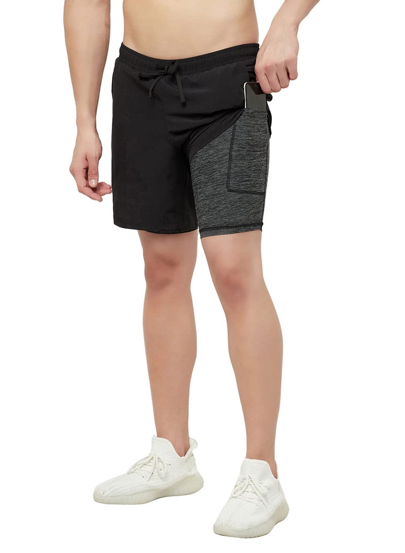 Revo Men's 2-In-1 Sports Shorts With Phone Pocket, Light Weight & Quick Dry For Gym, Running & Athletic Wear (Black, Medium) - Image 1