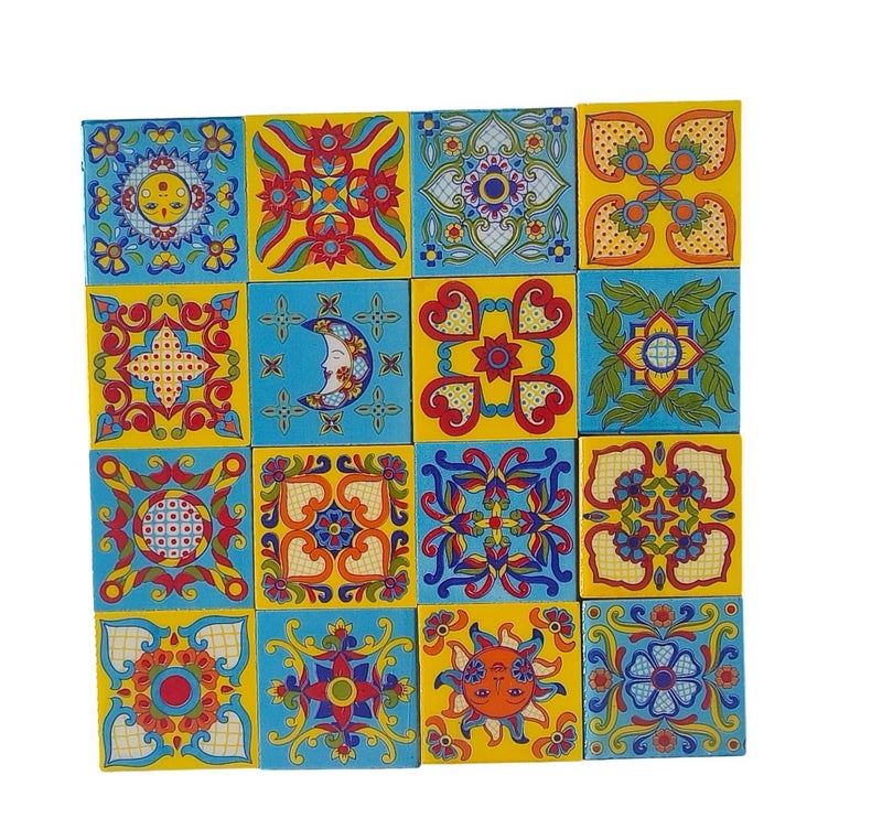 Shiv Kripa Blue Pottery Shiv Kripa Blue Pottery Home Decor Handmade Tabletop Interior Exterior Flooring Wall Kitchen Washroom Tile Floral Decorative Mosaic Wall Tiles 3 x 3 Inch Set of 16 Tiles Multi Color  - Image 1