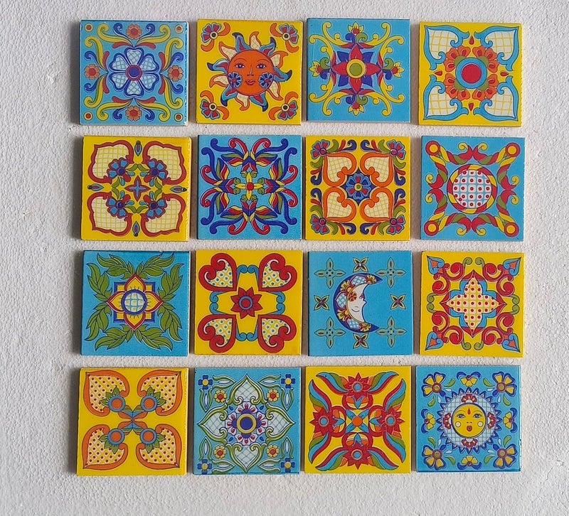 Shiv Kripa Blue Pottery Shiv Kripa Blue Pottery Home Decor Handmade Tabletop Interior Exterior Flooring Wall Kitchen Washroom Tile Floral Decorative Mosaic Wall Tiles 3 x 3 Inch Set of 16 Tiles Multi Color  - Image 2
