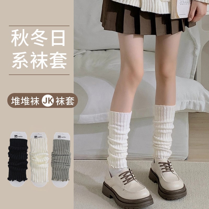 Japanese Style Knit Leg Warmers Autumn Black  - Image 4