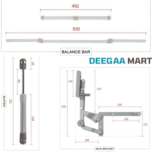 DEEGAA MART Folding Lift-Up Table Hinges and Cabinet Support Stay System – Durable Vertical Swing Pneumatic Arms, Hydraulic Flap Stay Lift Mechanism for Kitchen Cabinet Doors - Image 5