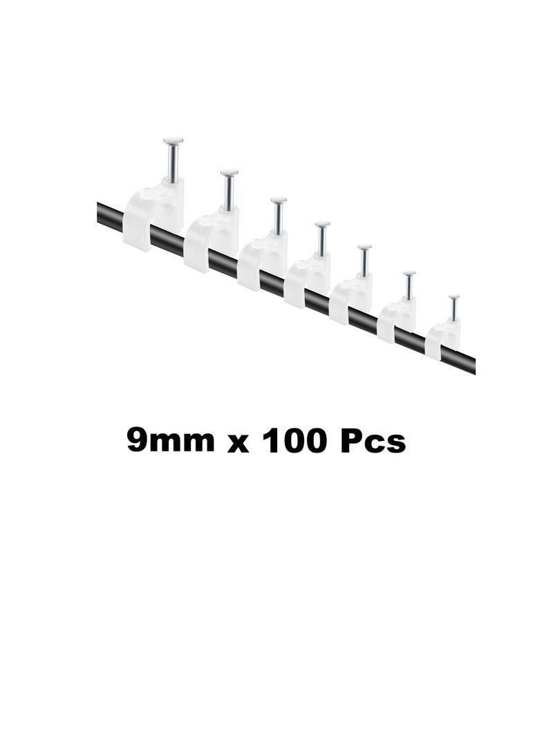 Electrical Cable Wire Round Clips, Steel Nails Tacks Holder for Organizing Electric Wires Cables Lines - White (9mm - 100Pcs)  - Image 1