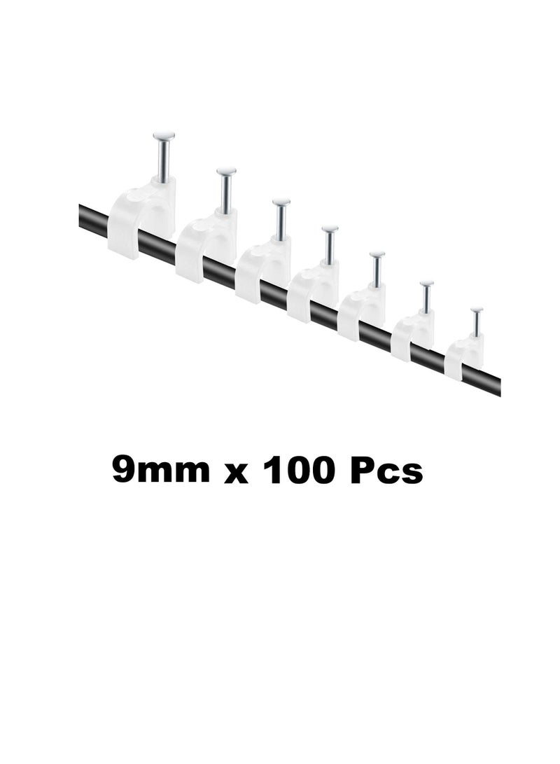 Electrical Cable Wire Round Clips, Steel Nails Tacks Holder for Organizing Electric Wires Cables Lines - White (9mm - 100Pcs)  - Image 2