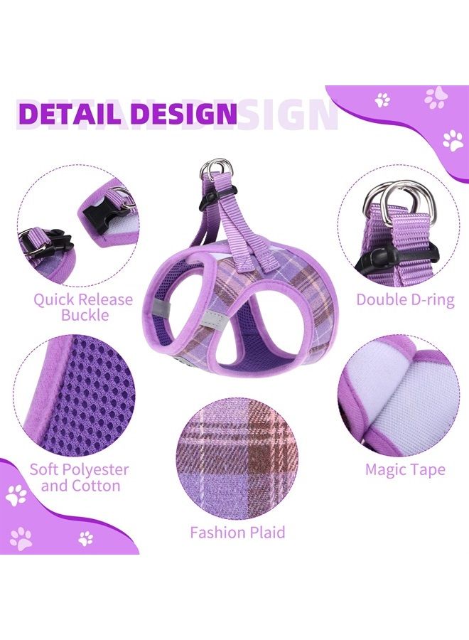 KOOLTAIL حزام الكلب للكلاب الصغيرة والمتوسطة، مجموعة حزام الكلب والمقود، حزام ناعم قابل للتعديل ومبطن وعاكس، حزام صدر للجراء، حزام إضافي بنمط مربعات للكلاب XS S، بنفسجي XS - Image 2