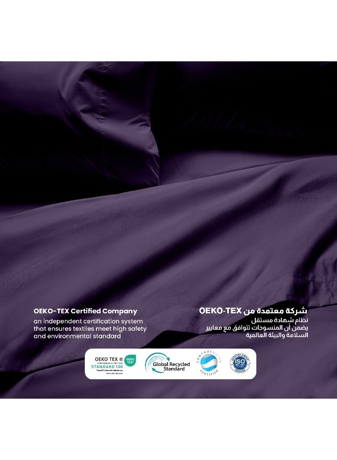 Rest طقم ملاءات مسطحة فاخرة بنفسجي 3 قطع 160x220 يشمل 1 ملاءة مسطحة بجيب عميق و 2 غطاء وسادة، قابلة للتنفس وقابلة للغسل في الغسالة - Image 2