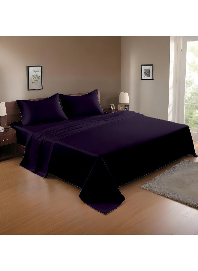 Rest طقم ملاءات مسطحة فاخرة بنفسجي 3 قطع 160x220 يشمل 1 ملاءة مسطحة بجيب عميق و 2 غطاء وسادة، قابلة للتنفس وقابلة للغسل في الغسالة - Image 1