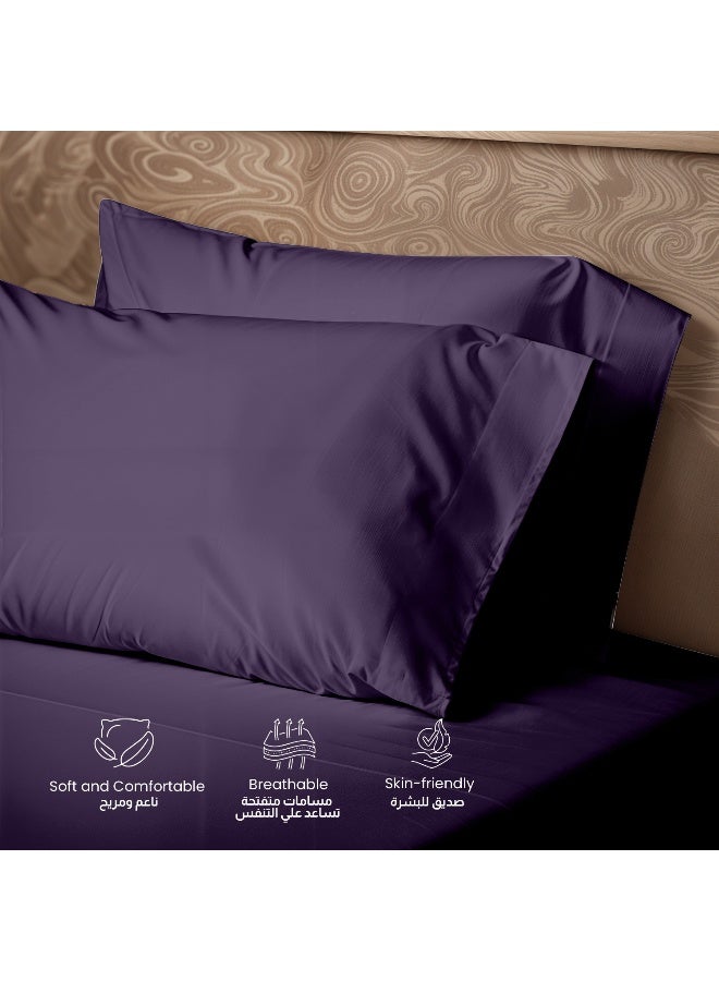 Rest طقم ملاءات مسطحة فاخرة بنفسجي 3 قطع 160x220 يشمل 1 ملاءة مسطحة بجيب عميق و 2 غطاء وسادة، قابلة للتنفس وقابلة للغسل في الغسالة - Image 3
