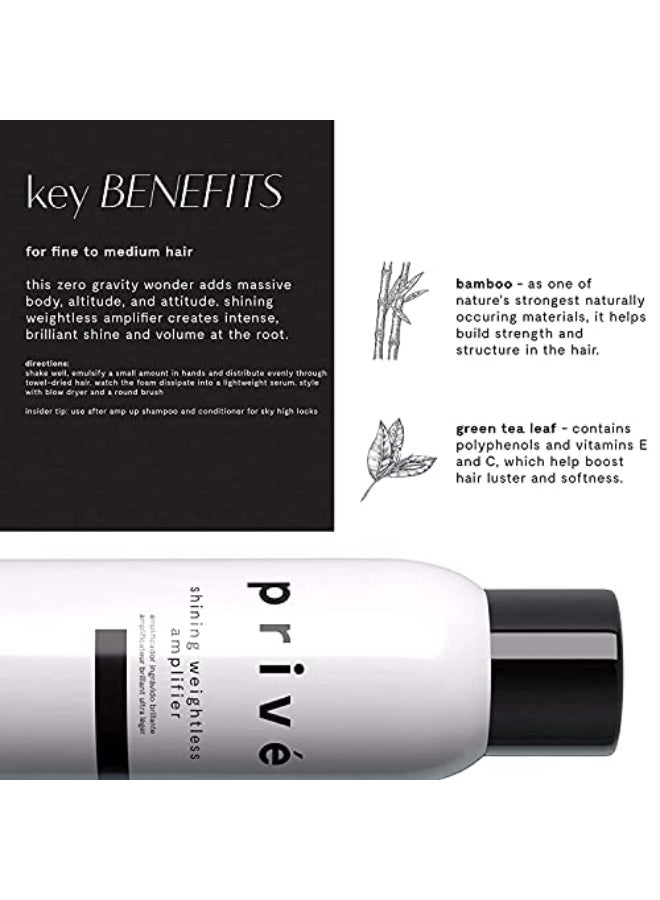 PRIVE Priv Shining Weightless Amplifier Hair Mousse Volumizing Mousse for Hair Volume with Bamboo Green Tea for Root Lift Shine Strength Helps Add Body to Dull Flat Strands 685 oz - Image 3