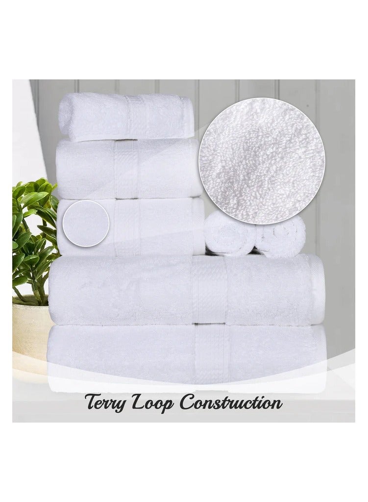Comfy 8 Piece 600Gsm Hotel Quality Highly Absorbent Combed Cotton Gift Pack Towel Set White - Image 3