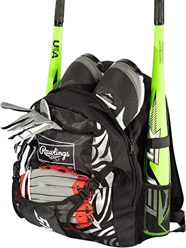 Rawlings SAVAGE Backpack Equipment Bag TBall Baseball Softball Black - Image 3