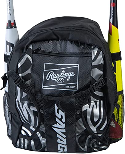Rawlings SAVAGE Backpack Equipment Bag TBall Baseball Softball Black - Image 1