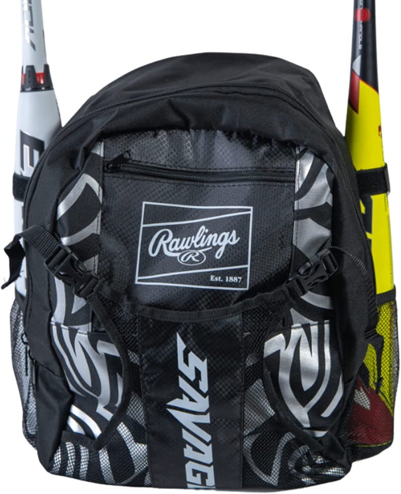 Rawlings SAVAGE Backpack Equipment Bag TBall Baseball Softball Black - Image 2