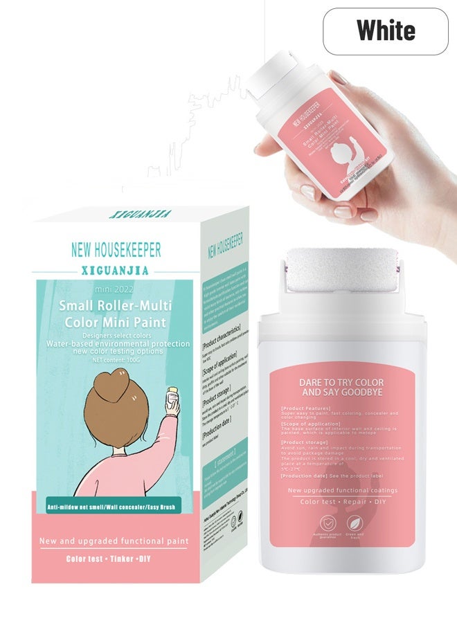 Small Roller-Multi Color Mini Paint, Portable DIY Decoration Wall Repair Roller Latex Paint, Fill Quick, Water Proof Removing Wall Stains, Environmentally Friendly Latex Paint - 100G (White) - Image 1