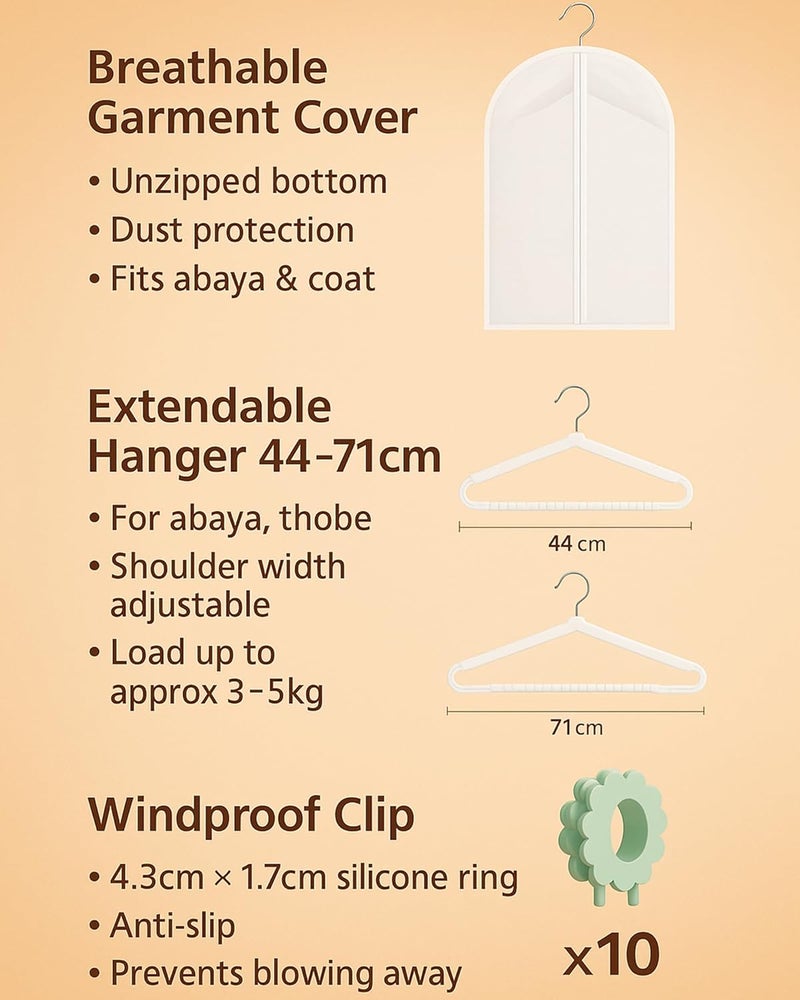 ALLESM Folding Clothes Dryer Clothes Drying Rack, Laundry Drying Rack Folding with Wheels, 180×95.5×67cm Clothes Dryer Stand, Foldable Laundry Rack with Extendable Hangers for Abaya/Thobe, Windproof Clips - Image 2