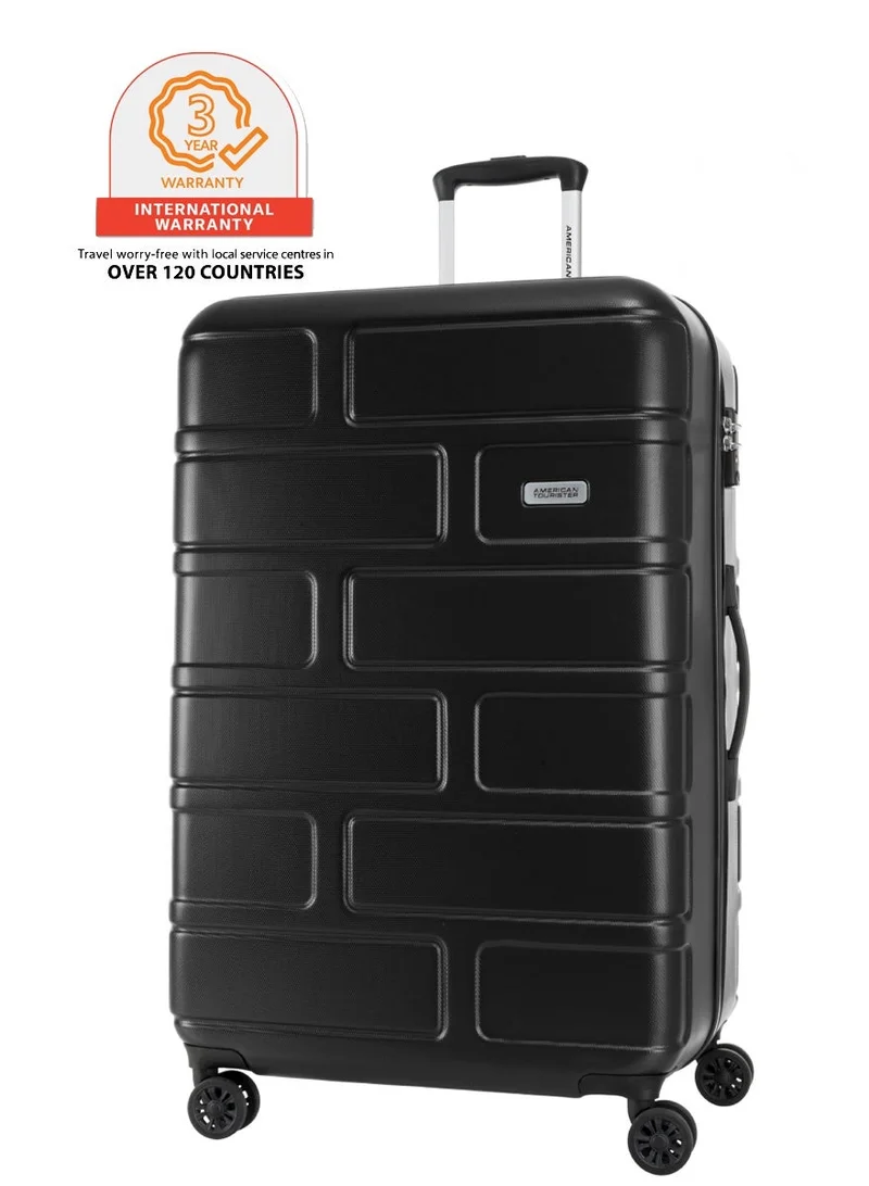 American Tourister Bricklane Suitcase, Check-In Size 80 cm / 30 inch, 4 Spinner Wheels, Hard Top, ABS, Jet Black|Lightweight|Scratch & Impact Resistance|TSA Lock|Inner Mesh Zippered Pocket - 3 Years International Warranty