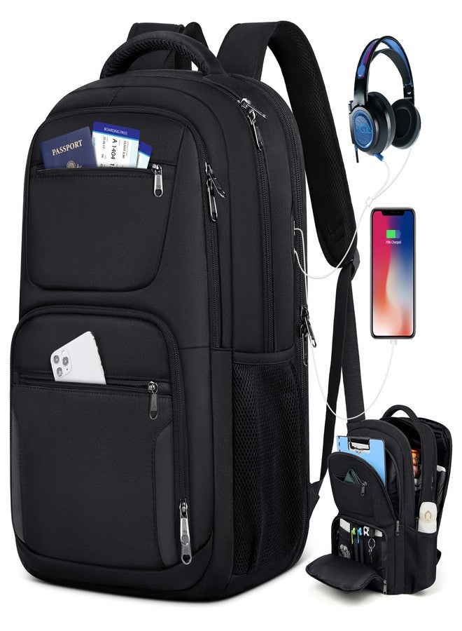 SDYSM Travel Laptop Backpack, 17.3 Inch Extra Large Laptop Backpack with USB Charging Port 45L Travel Backpack for Men Women Water Resistant Computer Backpack for College School Work Business, Black - Image 1