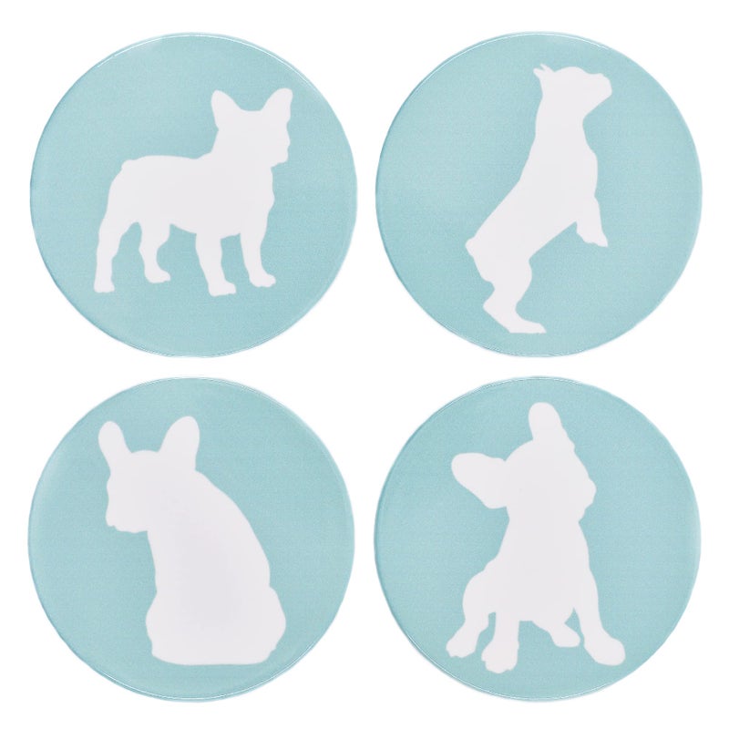 Greenline Bots French Bulldog Lovers Ceramic Drink Coasters - مجموعة من 4 الوقايات الفرنسية الكلاب مع قاع الفلين الواقي والمعادن - ديكور البلدغ الفرنسي للأمهات والآباء الفرنسية