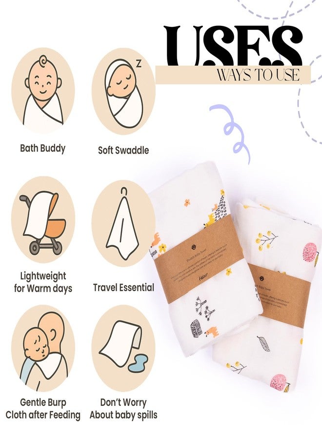 HABER Traditional Baby Muslin Bath Towel Organic Indian Cotton 4 Layer, Eco-Conscious & Safe Printed Muslin Cloth Towels (70x70cm | Pack of 2, Animals and Fruits) - Image 4