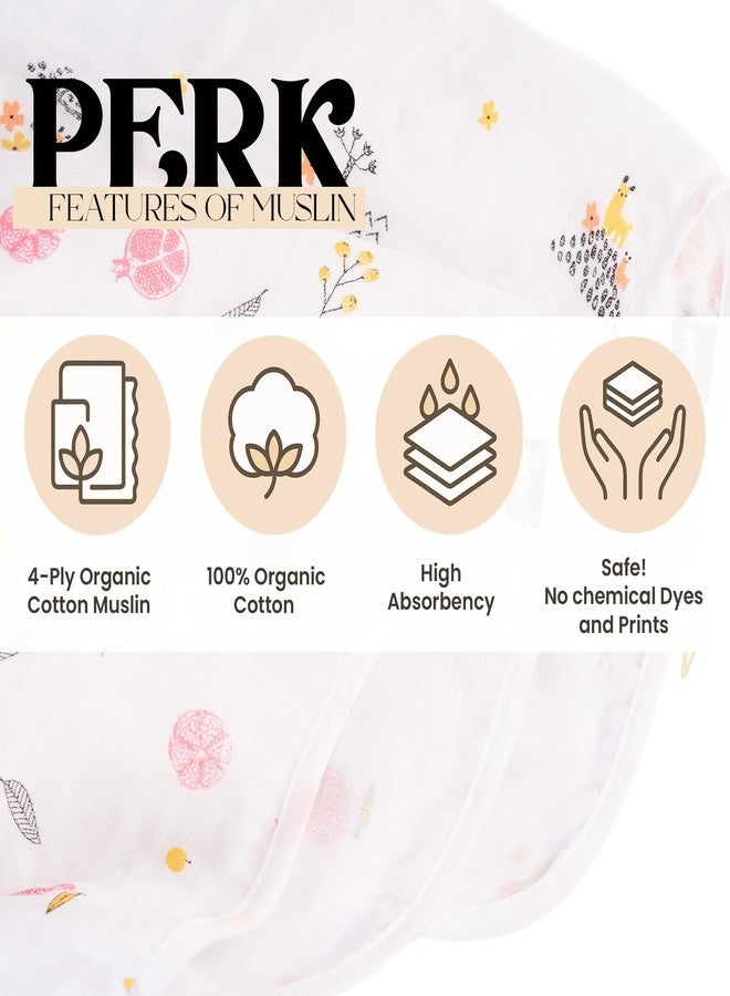 HABER Traditional Baby Muslin Bath Towel Organic Indian Cotton 4 Layer, Eco-Conscious & Safe Printed Muslin Cloth Towels (70x70cm | Pack of 2, Animals and Fruits) - Image 3