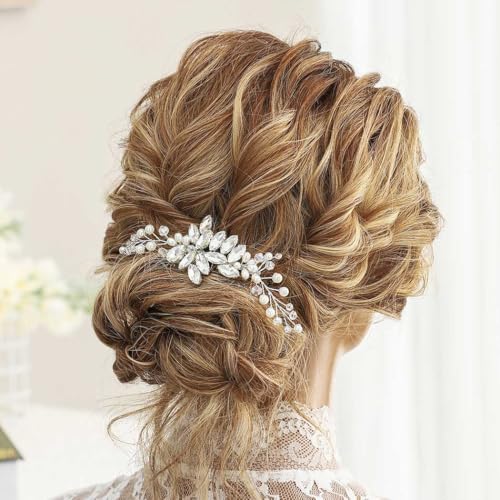 Gorais Crystal Bride Wedding Hair Comb Pearl Bridal Hair Pieces Rhinestone Hair Accessories for Women and Girls (A-Silver) - Image 4