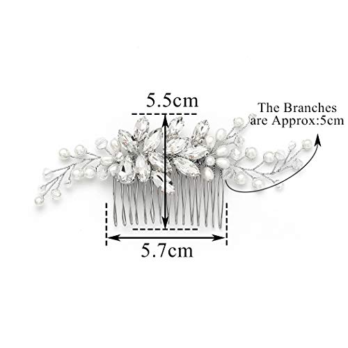 Gorais Crystal Bride Wedding Hair Comb Pearl Bridal Hair Pieces Rhinestone Hair Accessories for Women and Girls (A-Silver) - Image 5