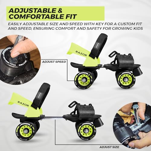 JASPO Razor Adjustable Roller Skates | Unique Ankle Support | 61mm PU Wheels | Anti-Skid Surface | Lightweight | Quad Skates for Kids & Adults (Size 25–31 cm, Age 8+)(Skate Only) Neon - Image 3