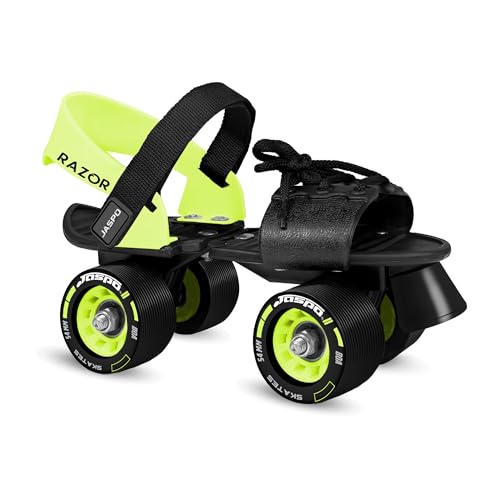JASPO Razor Adjustable Roller Skates | Unique Ankle Support | 61mm PU Wheels | Anti-Skid Surface | Lightweight | Quad Skates for Kids & Adults (Size 25–31 cm, Age 8+)(Skate Only) Neon - Image 1