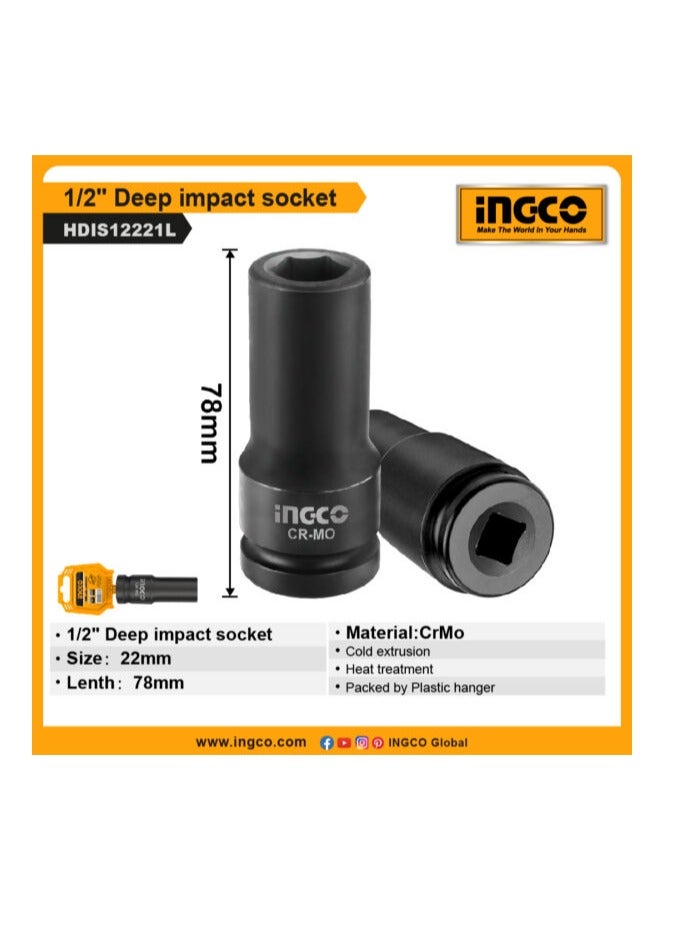 إنجكو سوكيت تأثير عميق 22 مم بقياس 1/2 بوصة من INGCO – HDIS12221L - Image 3