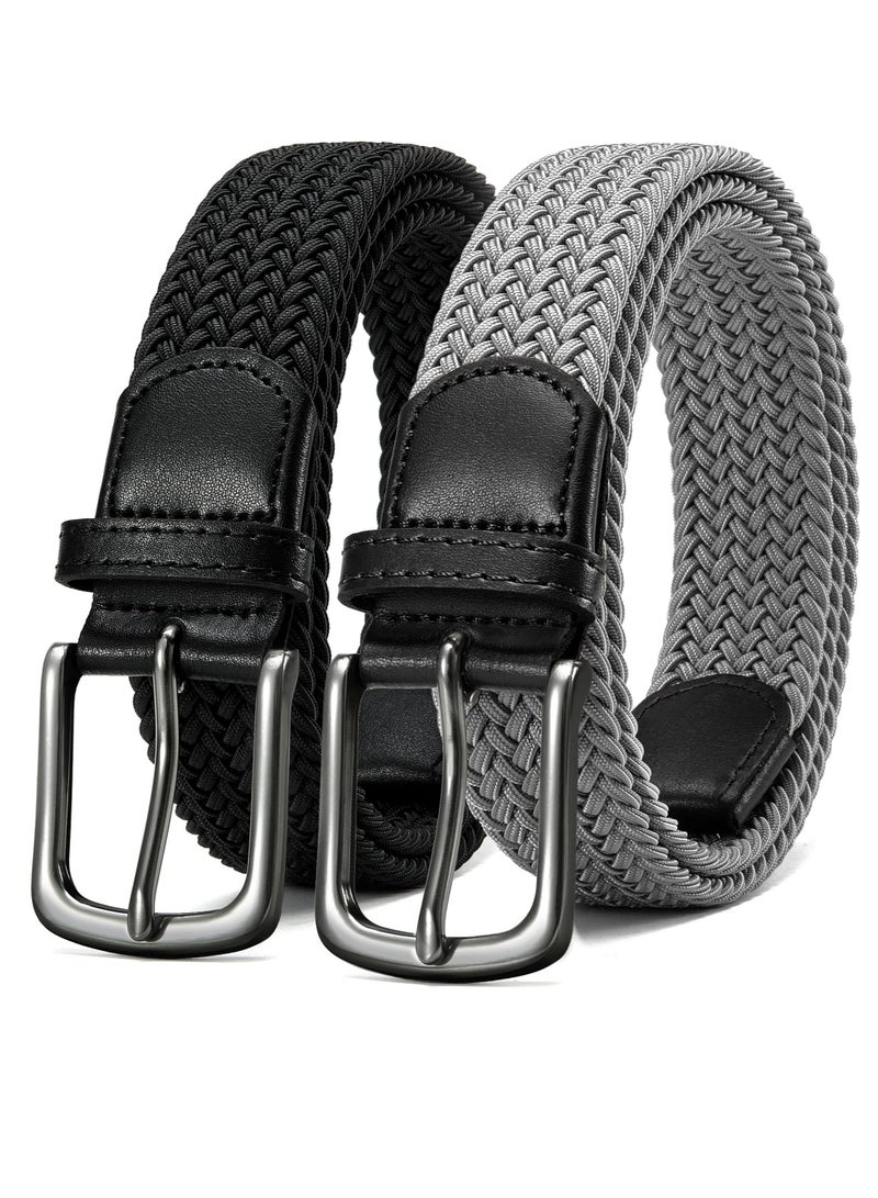 SOLARAE Elastic Braided Golf Belt for Men, 2 Pack Mens Casual Woven Stretch Belts 46", For Golf Pant Casual Jeans - Image 1