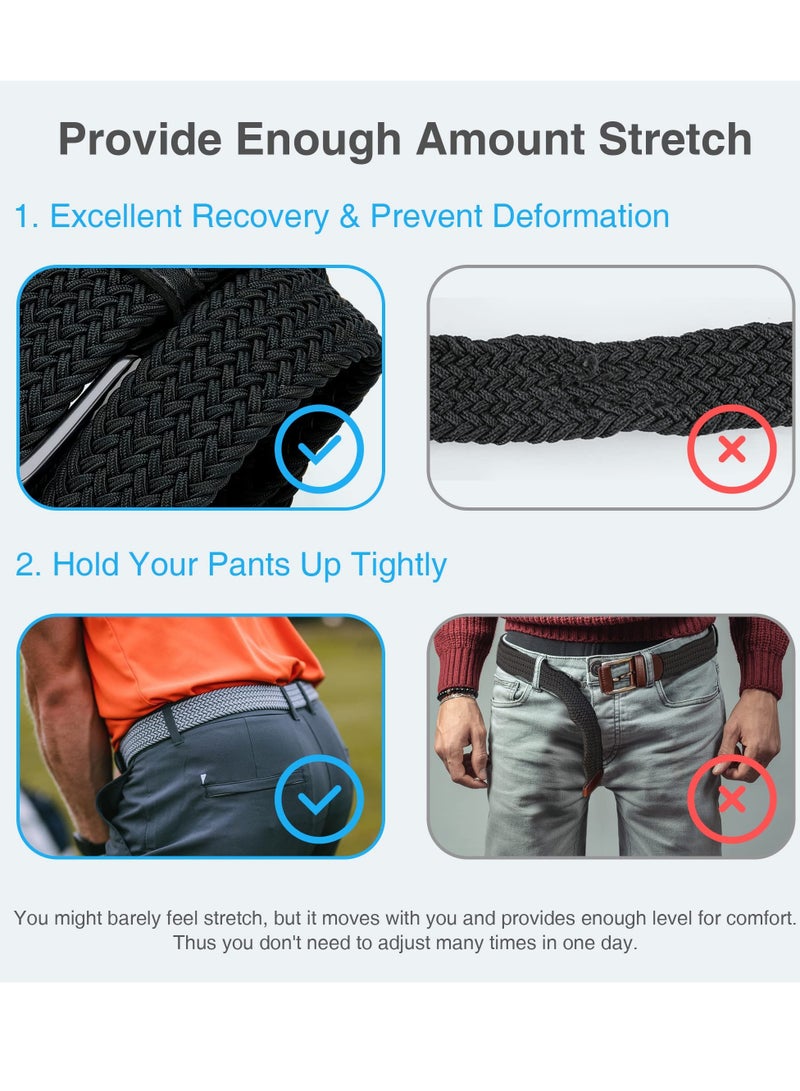SOLARAE Elastic Braided Golf Belt for Men, 2 Pack Mens Casual Woven Stretch Belts 46", For Golf Pant Casual Jeans - Image 3