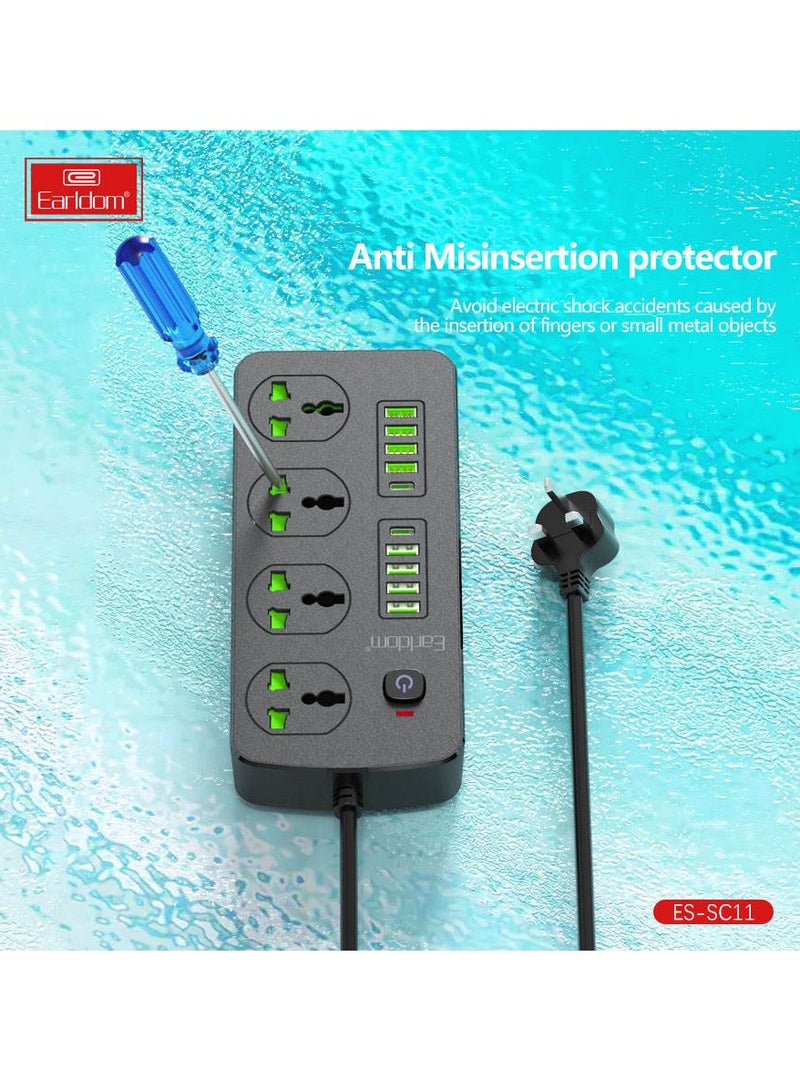 Earldom مأخذ تمديد UK EU Plug 3000W مع حماية من زيادة التيار – شريط طاقة مع منافذ USB للشحن السريع ومحولات الهاتف/الكمبيوتر اللوحي - Image 5