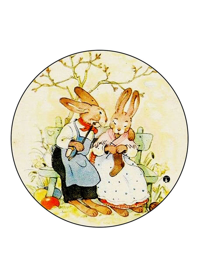 RKN Rabbits Printed Mouse Pad  Round  Multicolour 