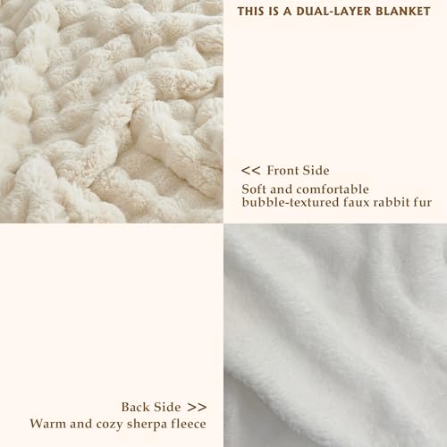 Serenhom 60x80 Inches Ultra-Soft Fuzzy Faux Fur Plush Twin Size Blanket - Thick, Warm Sherpa for Couch, Sofa, Bedroom, Camping - Decorative Blanket for Cozy Warmth, Bubble Khaki - Image 3