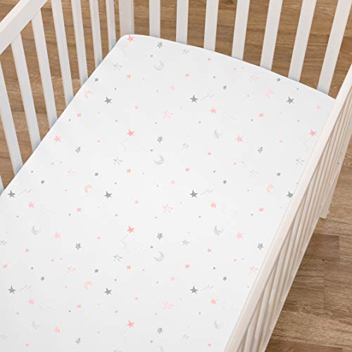 TL Care 100% Natural Cotton Fitted Mini Crib Sheet 38" x 24" - Soft & Breathable Small Nesting Portable Crib Sheet, Fits Pack N Play Mattresses, Pink Stars and Moon, for Boys & Girls - Image 5