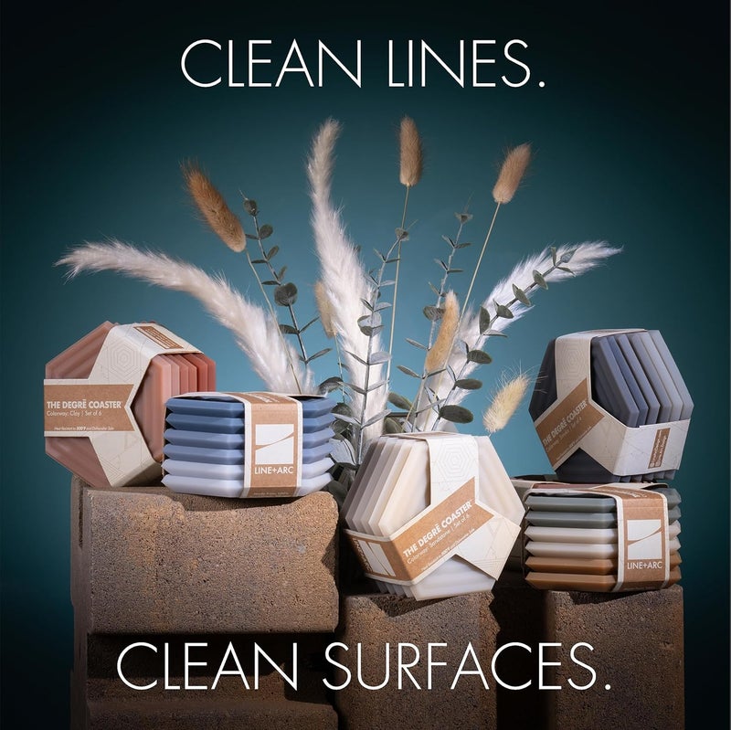 LINE+ARC Extra Thick Silicone Coasters (As Seen in NYTimes WireCutter) Waterproof Anti-Stain Heat-Safe Dishwasher-Safe Degrē Coasters (Set of 6, Joshua Tree) Outdoor Rubber Mid-Century Modern - Image 4