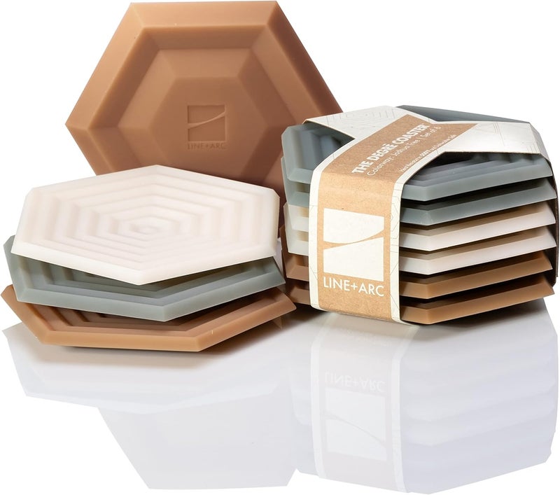 LINE+ARC Extra Thick Silicone Coasters (As Seen in NYTimes WireCutter) Waterproof Anti-Stain Heat-Safe Dishwasher-Safe Degrē Coasters (Set of 6, Joshua Tree) Outdoor Rubber Mid-Century Modern - Image 1