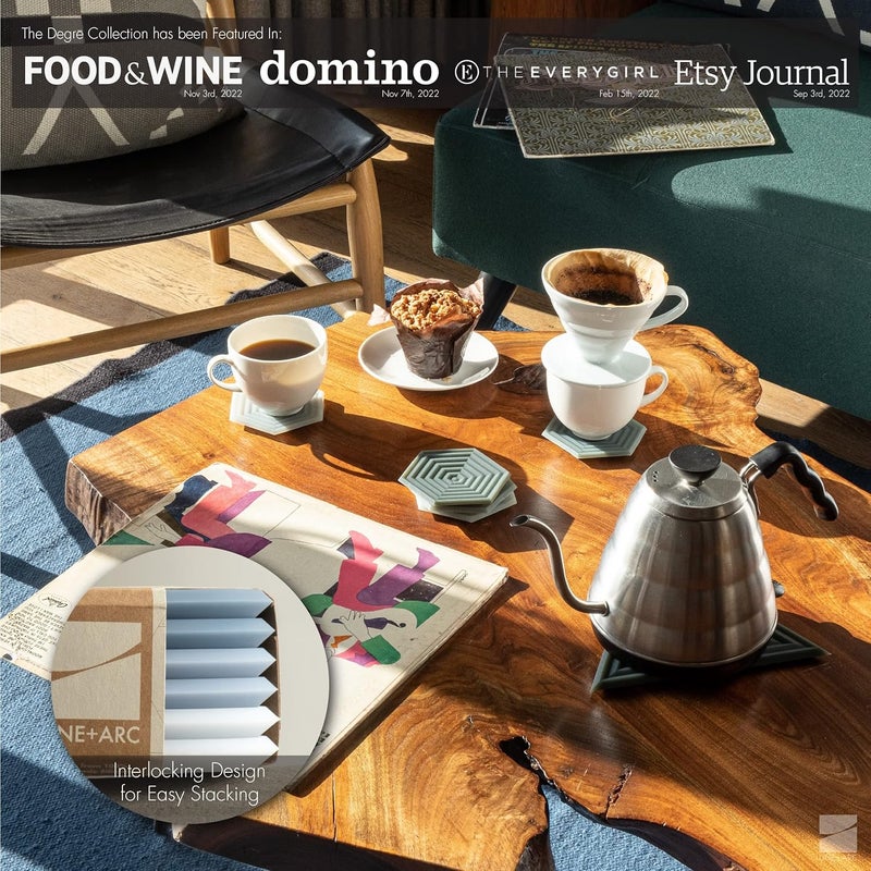 LINE+ARC Extra Thick Silicone Coasters (As Seen in NYTimes WireCutter) Waterproof Anti-Stain Heat-Safe Dishwasher-Safe Degrē Coasters (Set of 6, Joshua Tree) Outdoor Rubber Mid-Century Modern - Image 5