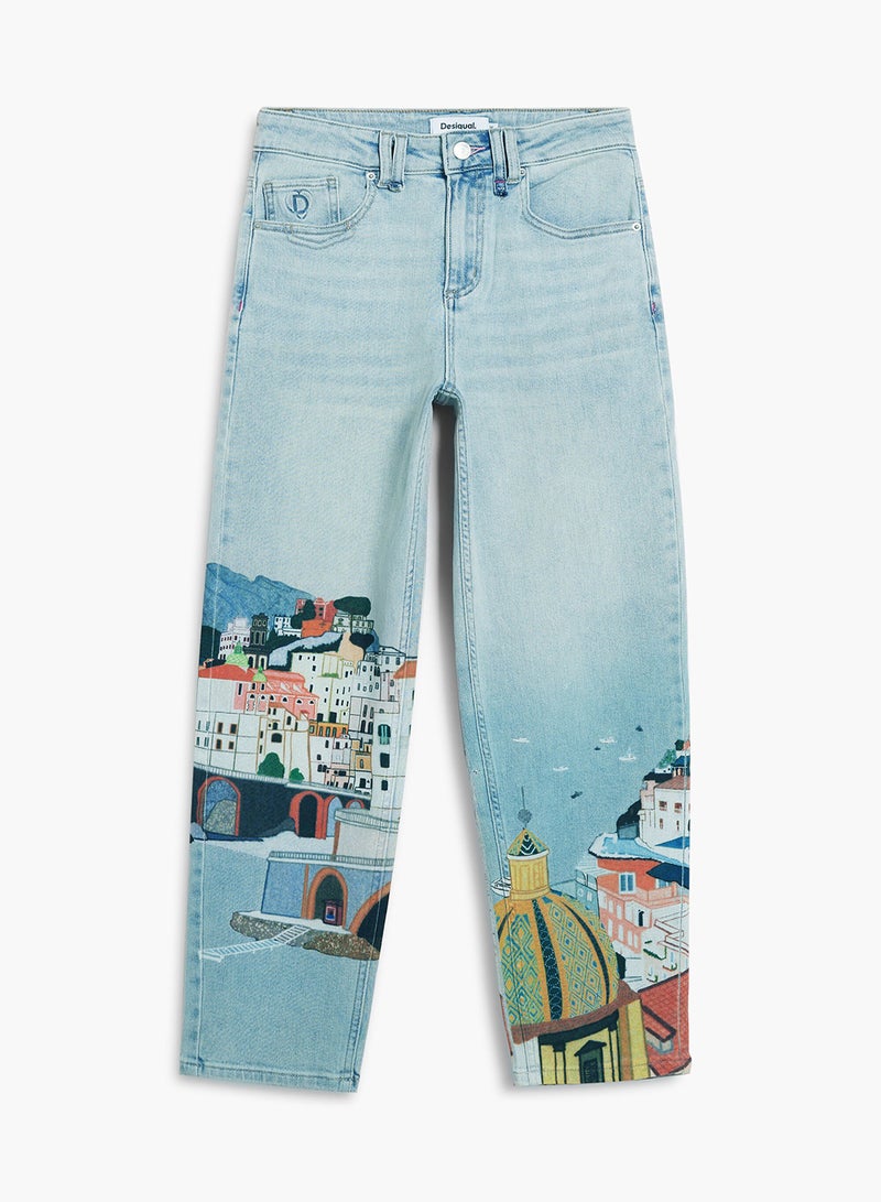 DESIGUAL Straight Denim Trousers With A Washed Effect Front And Back Pockets - Image 5