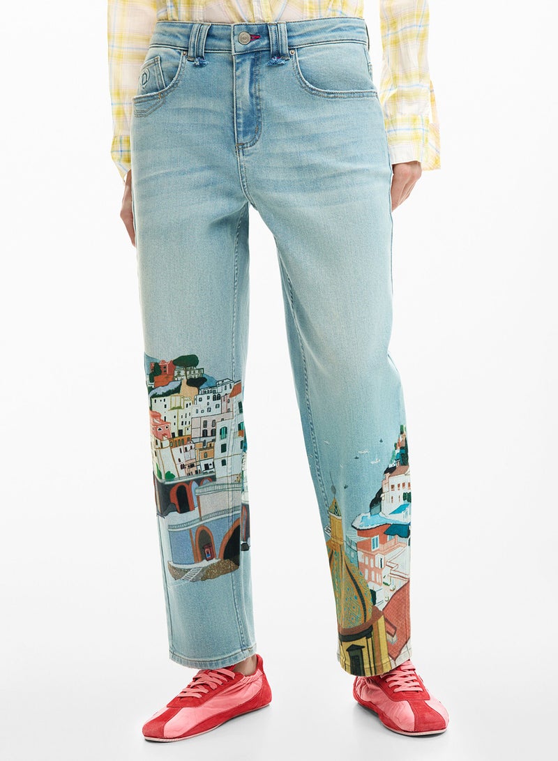DESIGUAL Straight Denim Trousers With A Washed Effect Front And Back Pockets - Image 2