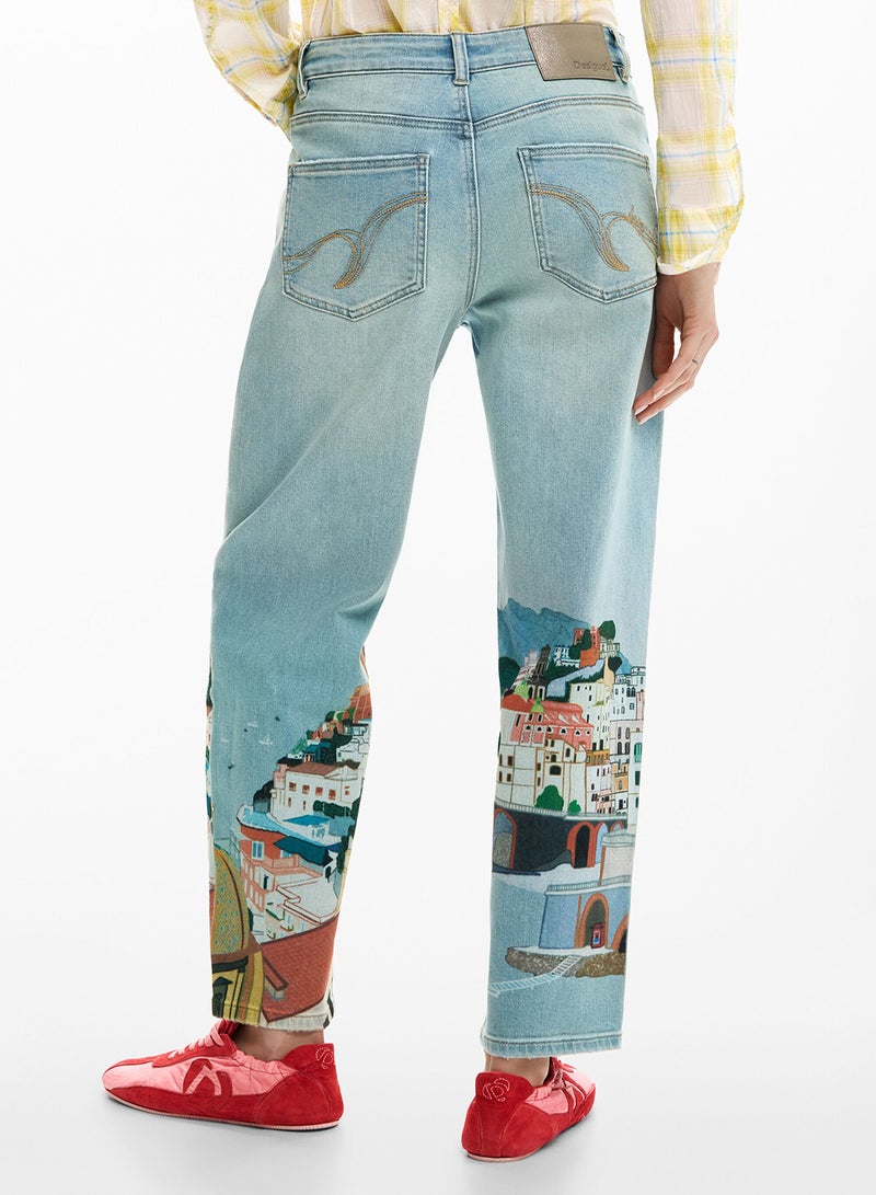 DESIGUAL Straight Denim Trousers With A Washed Effect Front And Back Pockets - Image 4