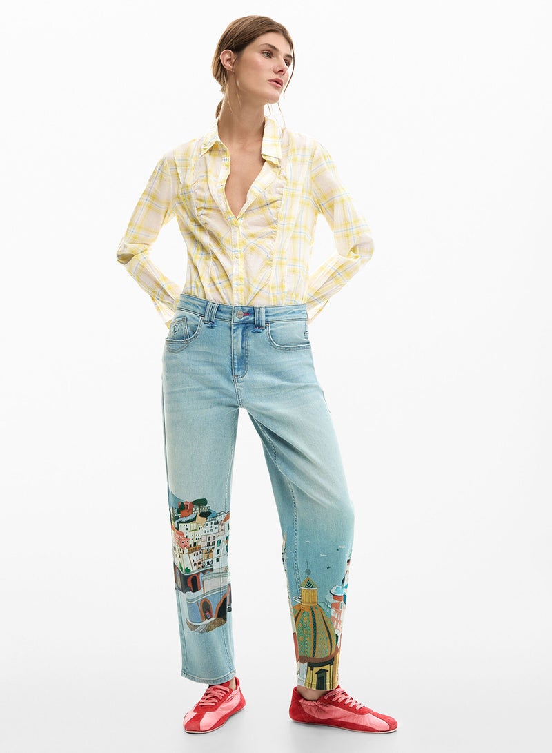 DESIGUAL Straight Denim Trousers With A Washed Effect Front And Back Pockets - Image 1