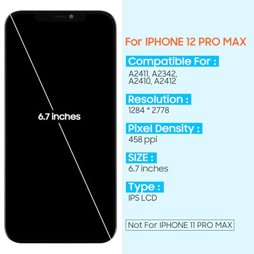 ARSSLY for iPhone 12 Pro Max Screen Replacement - for iPhone 12 Pro Max LCD Display Digitizer for iPhone 12 ProMax A2342 A2410 A2411 A2412 LCD Touch Screen Full Assembly with Repair Tools (Black,6.7 inch) - Image 2
