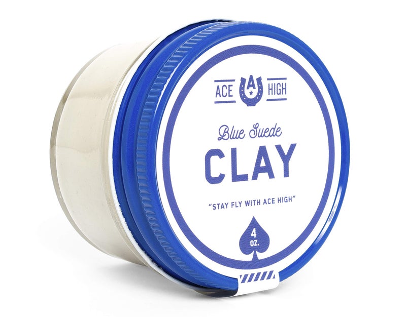 Ace High Blue Suede Hair Clay Strong Hold Satin to Matte Finish Adds Texture and Thickness 4oz